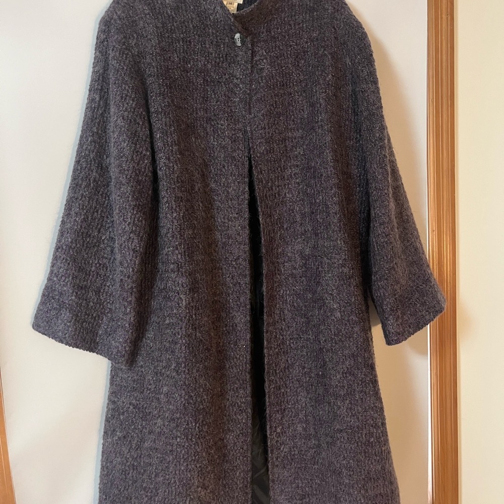 Elegant Women's Gray Sweater Coat Mohair Brownstone Studio size 14 Deep Purple
